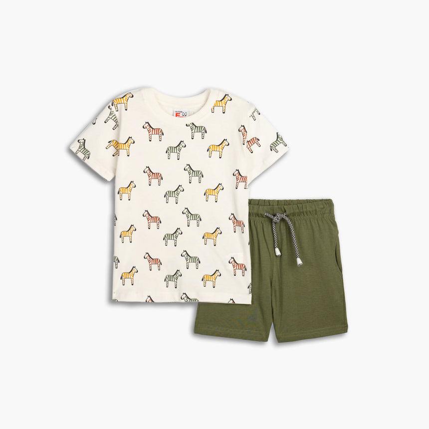 Funky for kids 125-301128-1 boy's set ecru allover-khaki