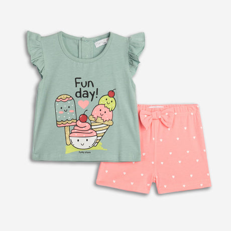Funky for kids 125-924109-1 σετ κοριτσι  φυστικι/φωσφορουχο σομον allover