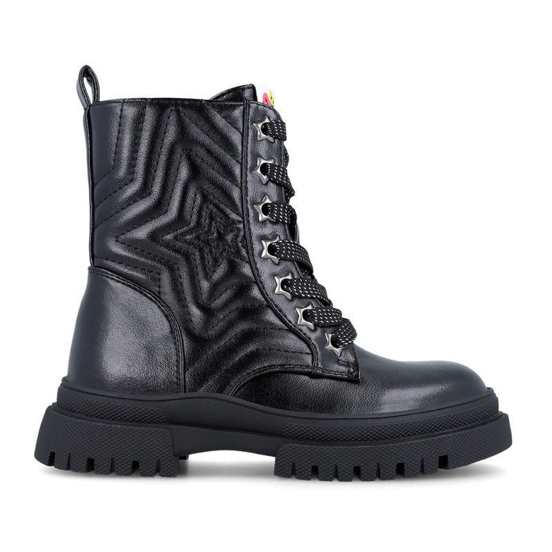 GARVALIN 251567-A054 Children's Patent Leather Ankle Boots with Zipper Black