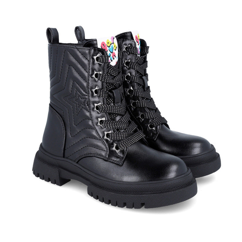 GARVALIN 251567-A054 Children's Patent Leather Ankle Boots with Zipper Black